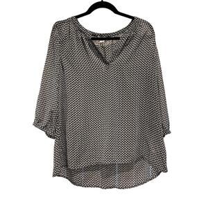 NWOT Caslon Nordstrom 3/4 Sleeve Blue White Diamond Print‎ Sheer Blouse